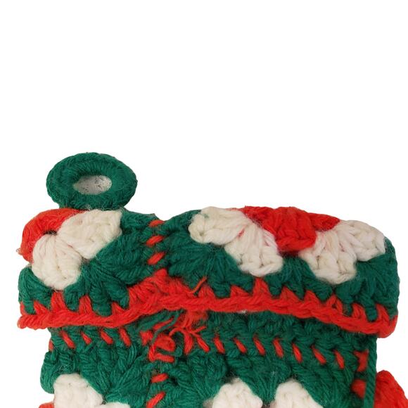 Crocheted Christmas Stocking Granny Square Handmade Vintage Christmas Stocking - Picture 2 of 10
